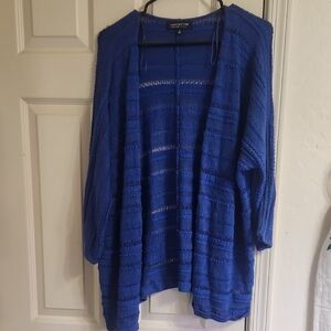 Jones New York Blue Textured Knit Cardigan Sweater